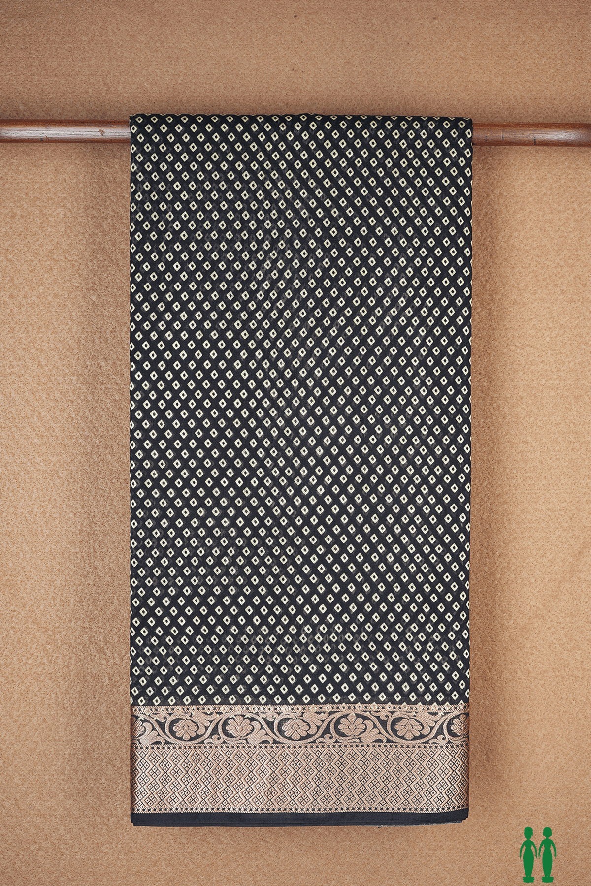 Diamond Printed Design Black Chanderi Silk Cotton Saree