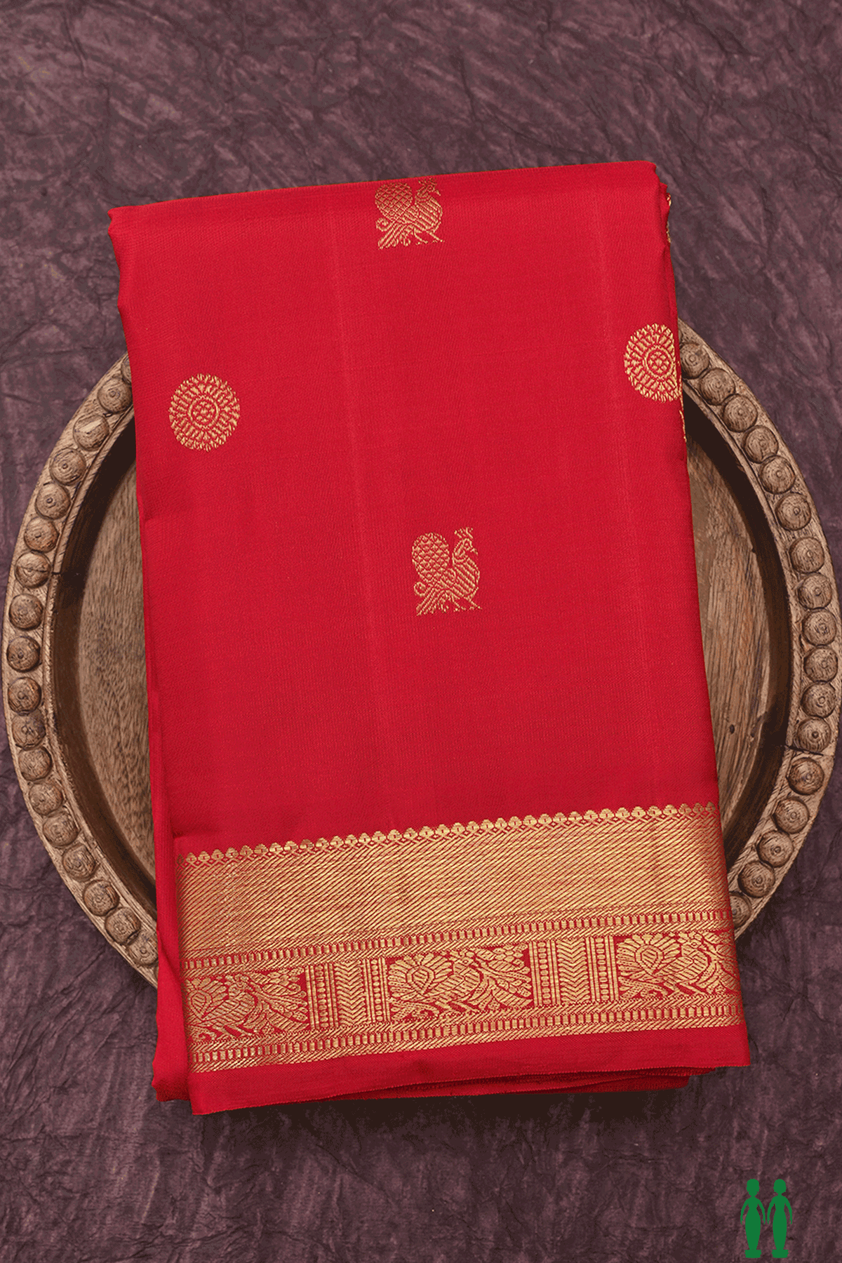 Peacock Floral Zari Buttas Crimson Red Kanchipuram Silk Saree