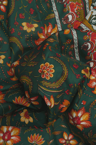 Allover Floral Design Dark Green Printed Silk Saree
