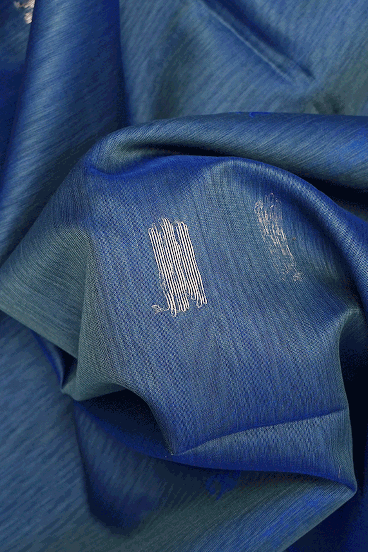 Floral Buttas Dark Pigeon Blue Maheswari Silk Cotton Saree
