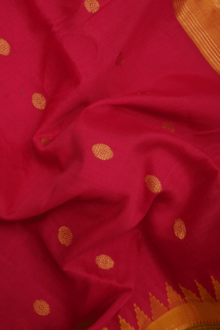 Allover Zari Buttas Chilli Red Gadwal Silk Cotton Saree