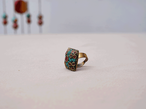 Multicolor Stone Handmade Brass Adjustable Ring