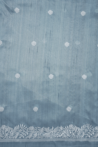 Floral Embroidered Design Dusty Blue Semi Tussar Silk Saree