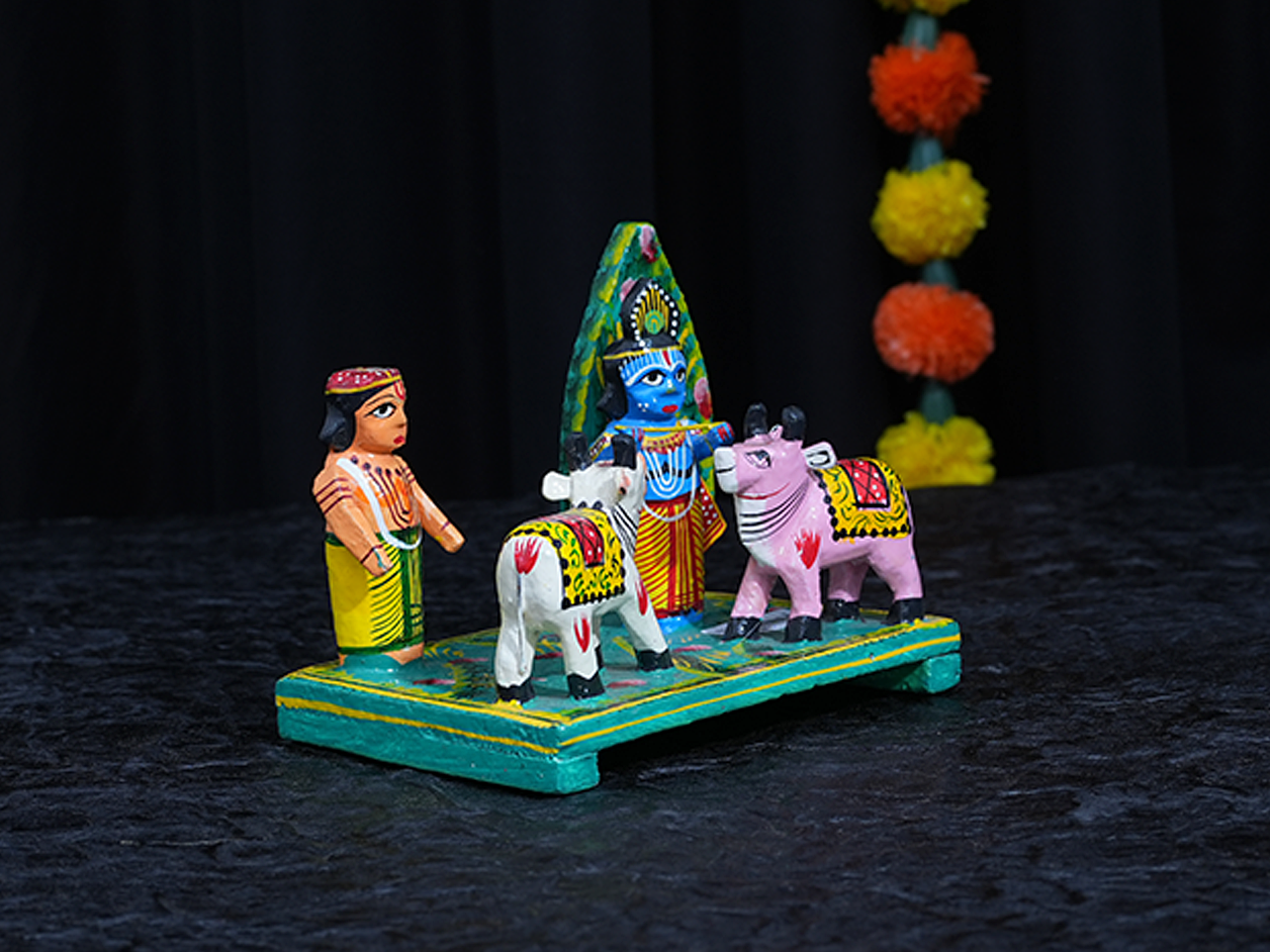 Cow And Krishna Standing Under Tree Playing Flute Showpiece