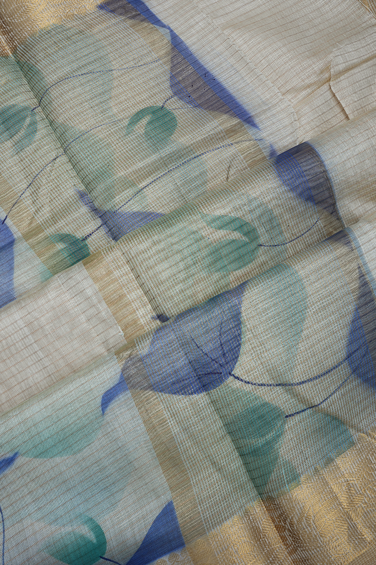 Floral Digital Printed Beige Semi Tissue Saree