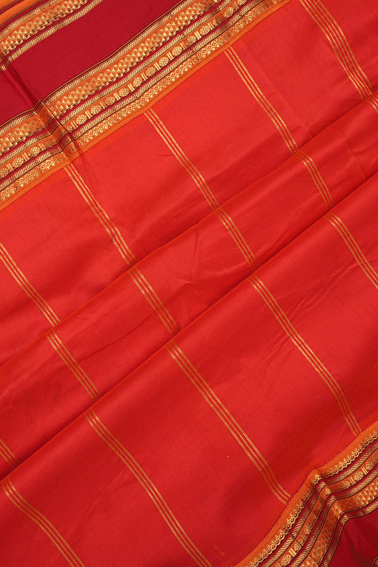Floral And Deer Printed Coral Red Kanchipuram Silk Saree