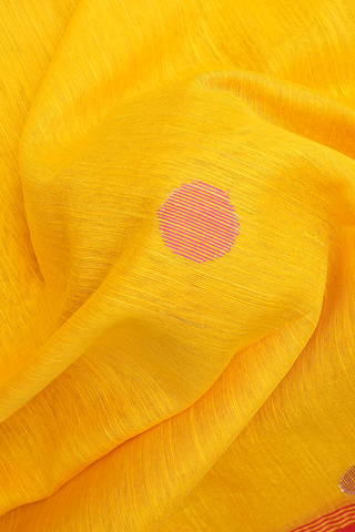 Circle Threadwork Buttas Honey Yellow Bengal Cotton Saree