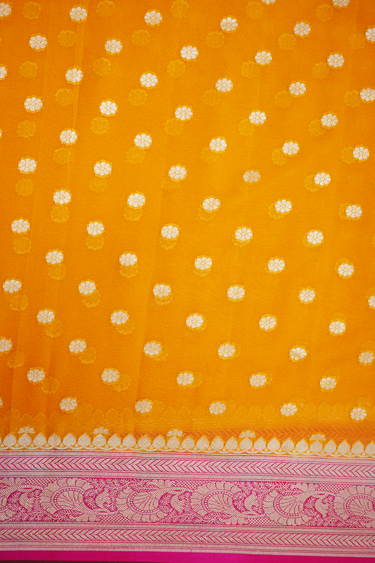 Floral Buttas Royal Orange Georgette Banarasi Silk Saree