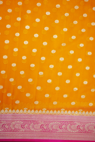 Floral Buttas Royal Orange Georgette Banarasi Silk Saree