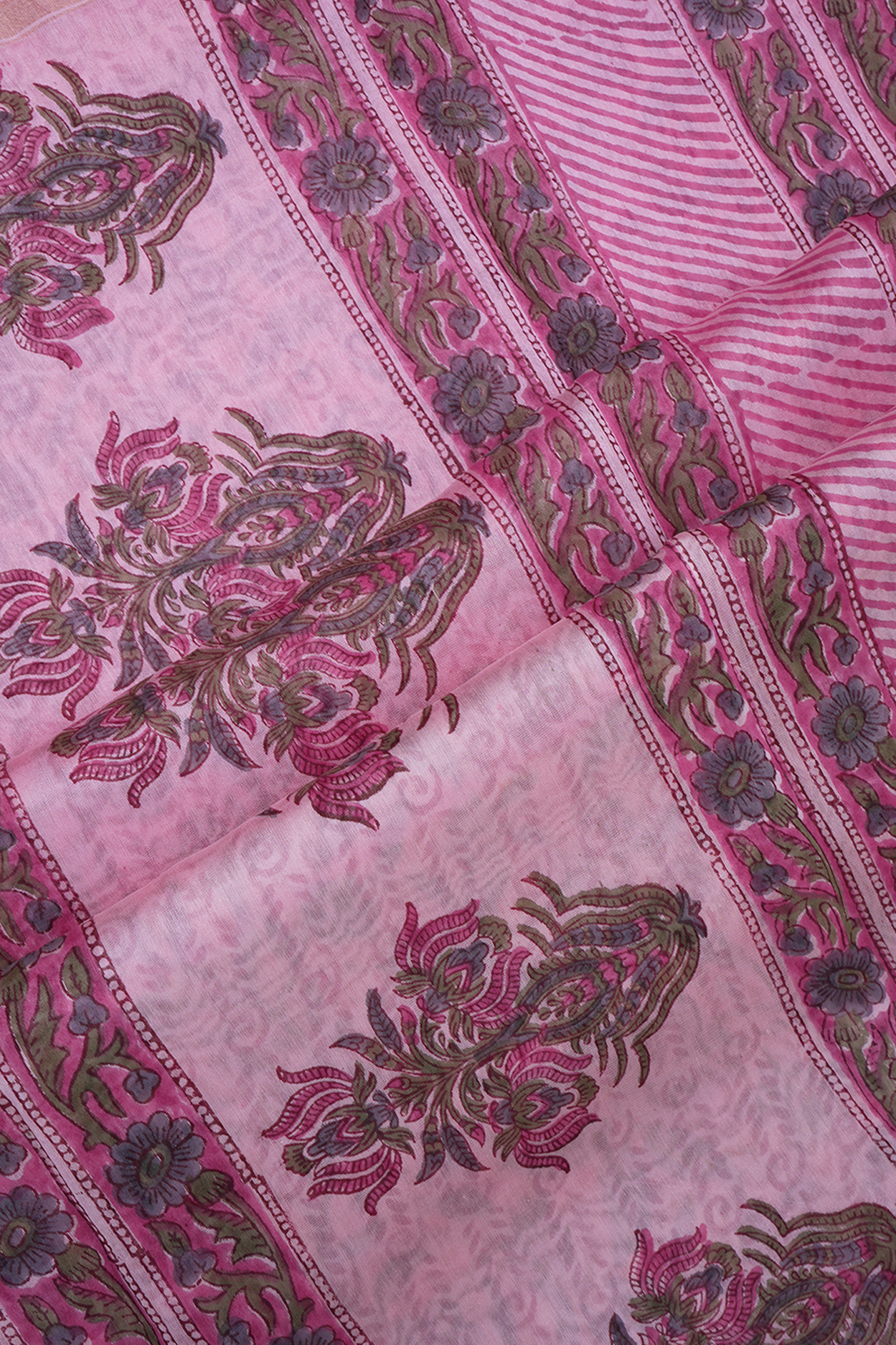 Allover Floral Printed Pastel Pink Chanderi Cotton Saree