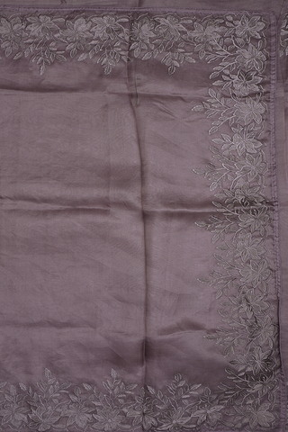 Floral Embroidered Border Dusty Purple Organza Silk Saree