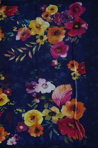 Floral Digital Printed Navy Blue Chiffon Saree