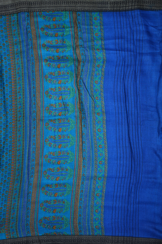 Floral Printed Buttis Azure Blue Pashmina Wool Cotton Saree