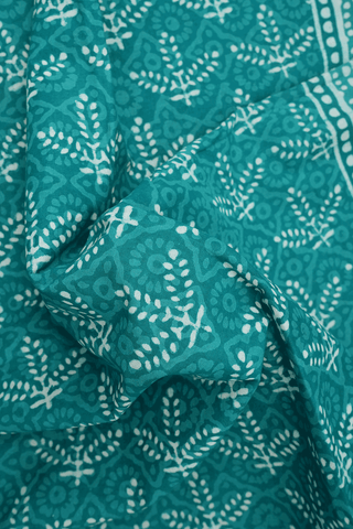 Allover Leaf Printed Dark Sea Green Jaipur Cotton Saree