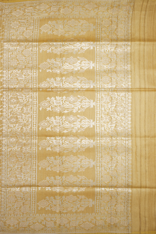 Allover Floral Design Pale Yellow Banarasi Silk Saree