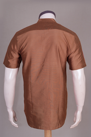 Chinese Collar Brick Brown Soft Raw Silk Shirt