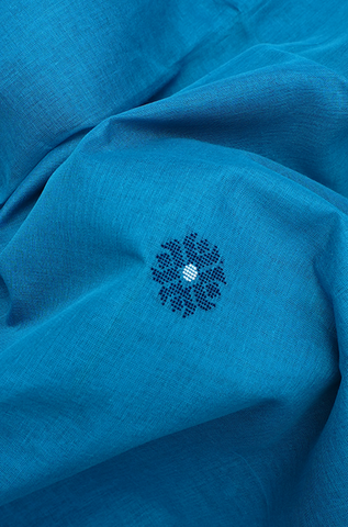 Floral Threadwork Buttas Cerulean Blue Bengal Cotton Saree