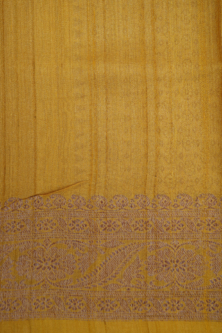 Floral Printed Honey Yellow Tussar Banarasi Silk Saree