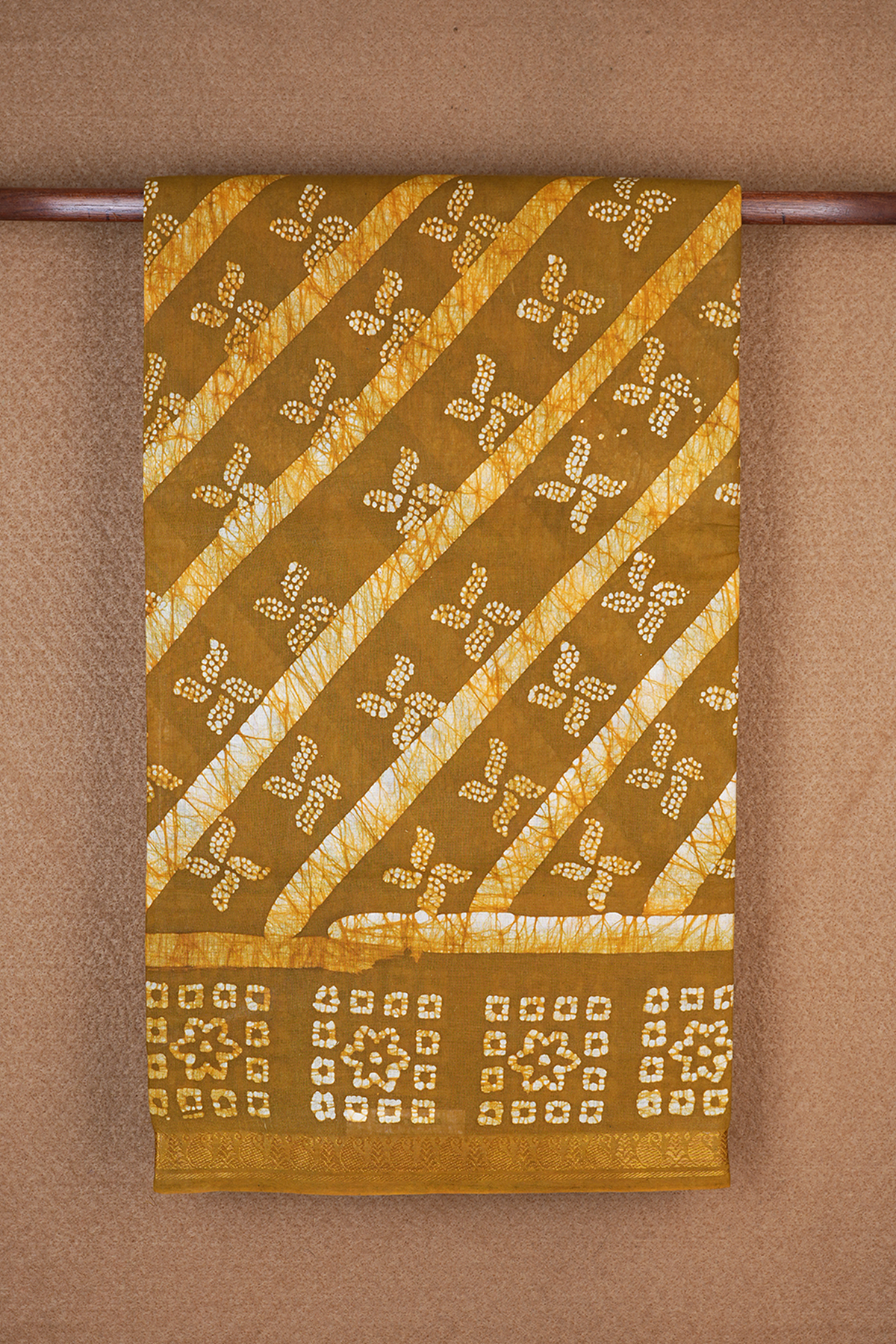 Stripes With Buttas Golden Brown Sungudi Cotton Saree