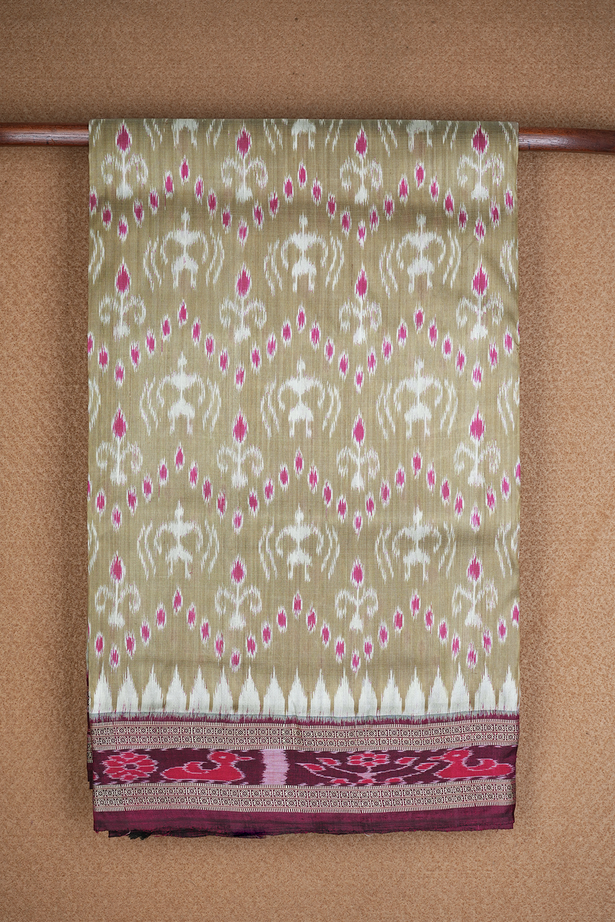 Allover Printed Design Dusty Olive Green Odisha Silk Saree