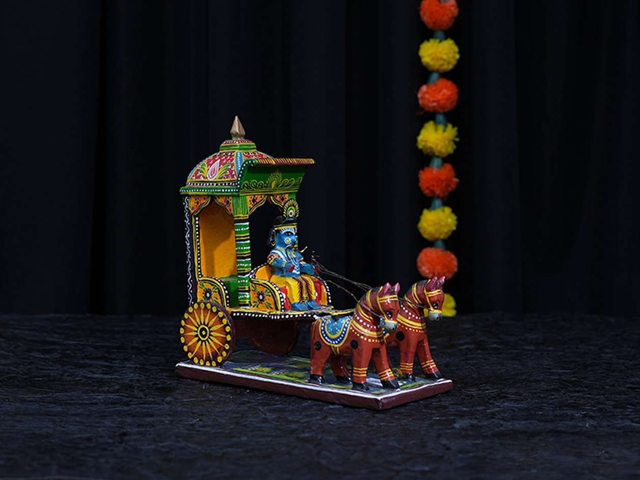 Multicolor Wooden Krishna In Horse Chariot Golu Doll