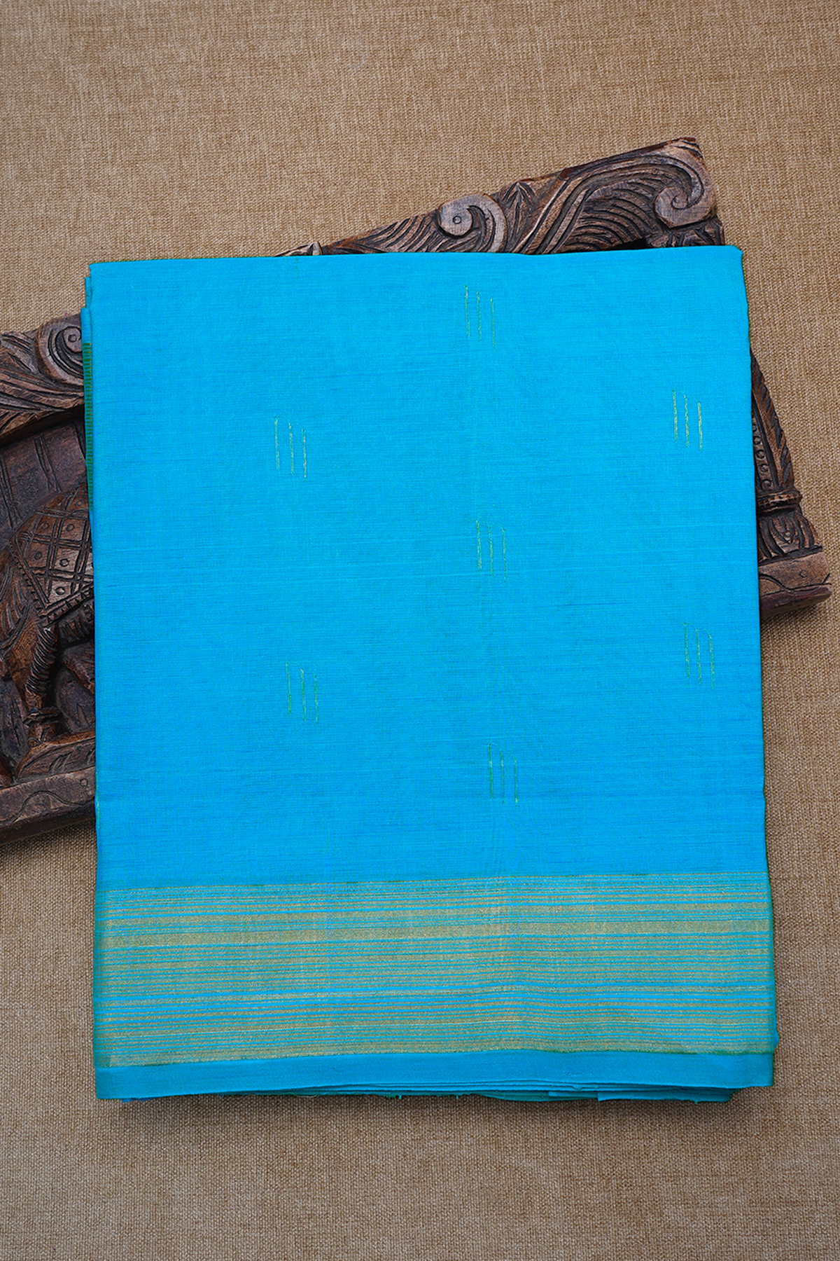 Stripes Buttas Cerulean Blue Paithani Cotton Saree