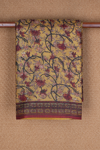 Allover Floral Design Pear Yellow Printed Silk Saree