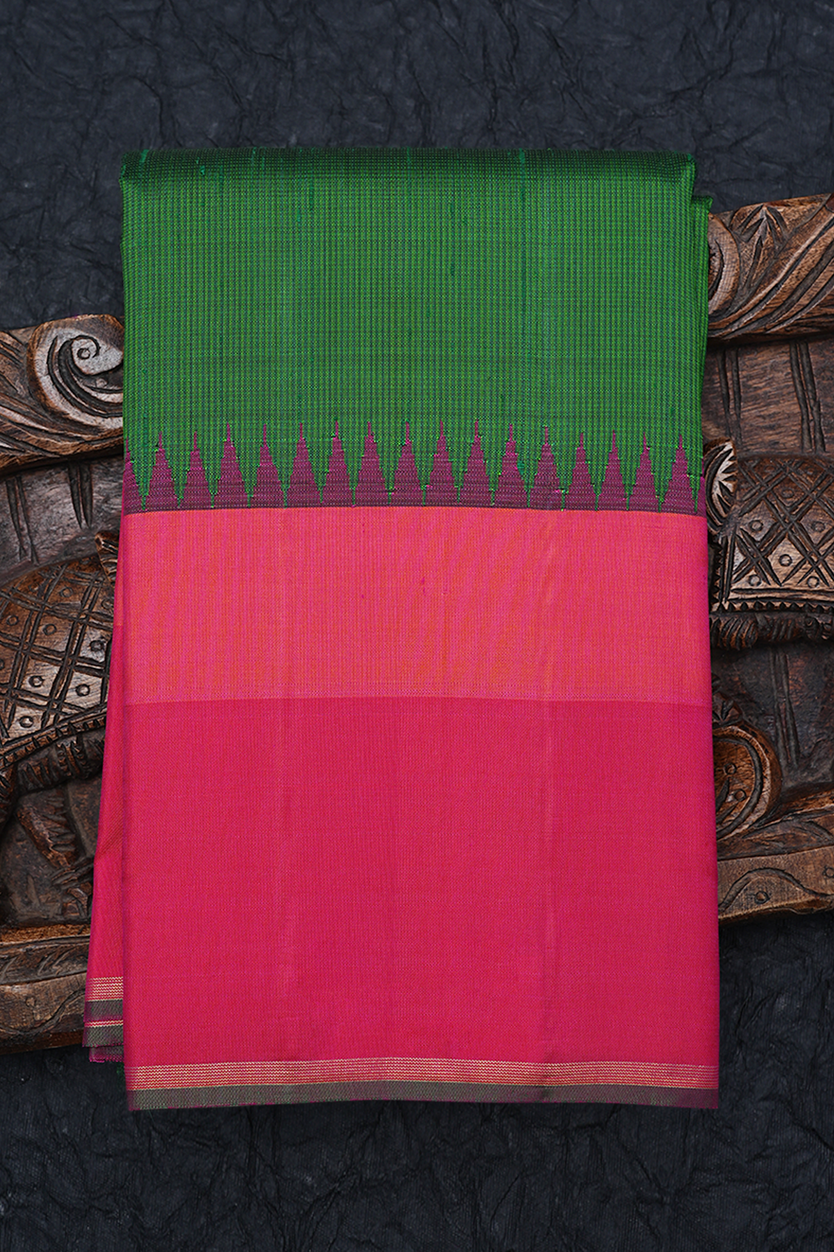 Self Stripes Design Emerald Green Kanchipuram Silk Saree