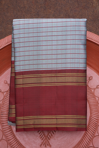 Checks Design Space Blue Kanchipuram Silk Saree