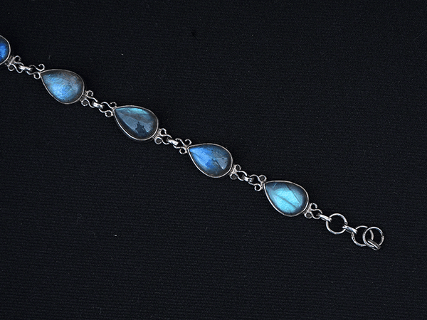 Teardrop Pure Silver Labradorite Bracelet