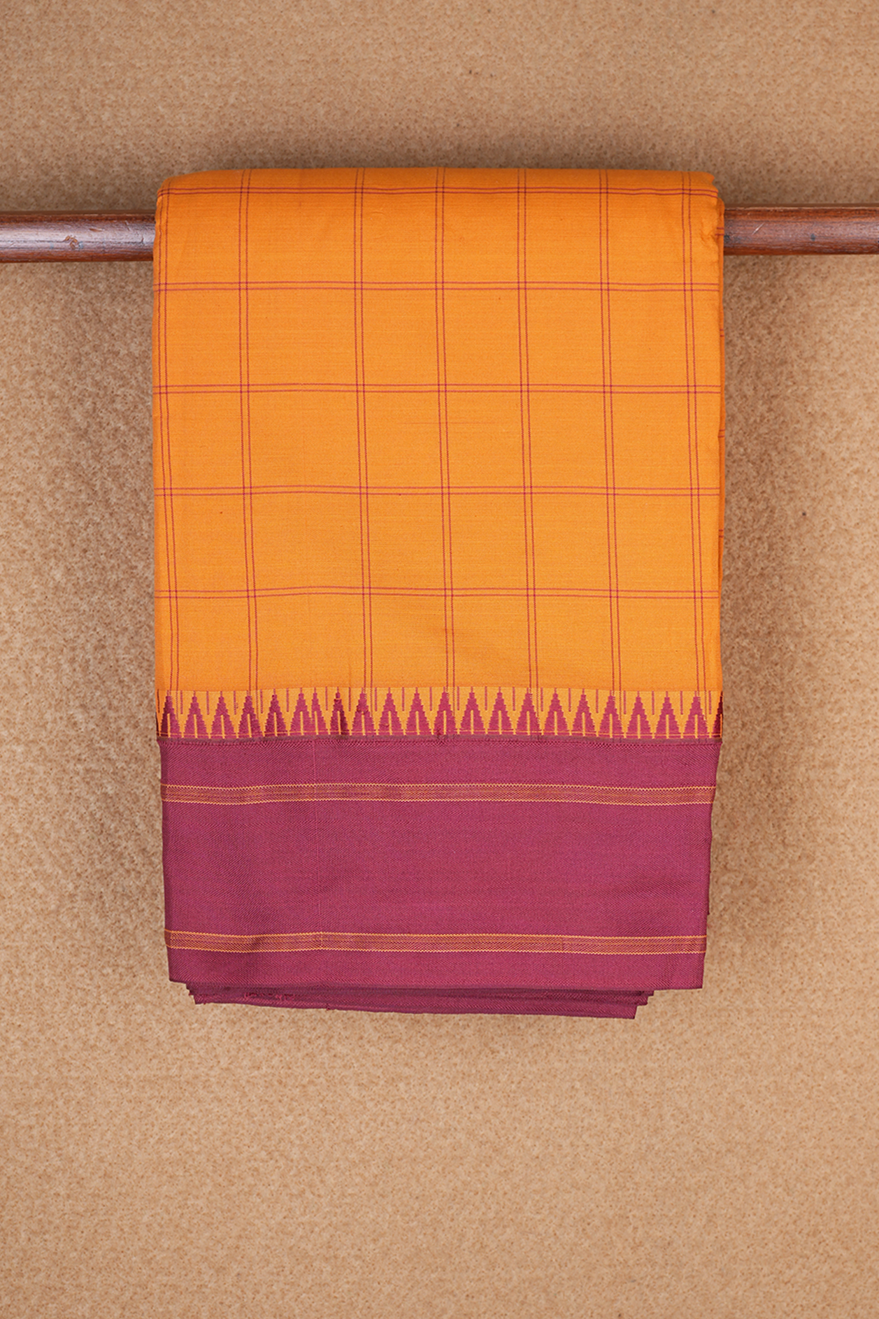 Allover Checks Design Royal Orange Dharwad Cotton Saree
