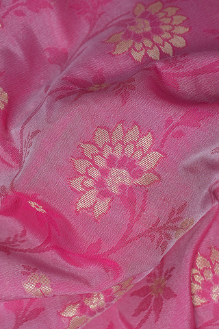 Floral Zari Design Orchid Pink Kora Banarasi Silk Saree