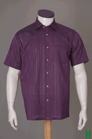 Regular Collar Stripes Design Plum Purple Cotton Shirt
