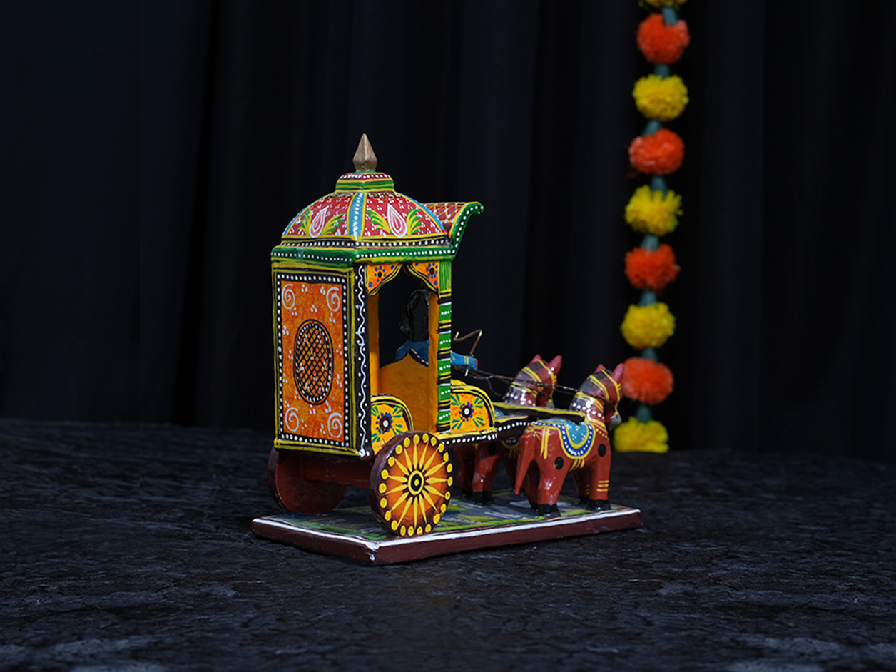 Multicolor Wooden Krishna In Horse Chariot Golu Doll