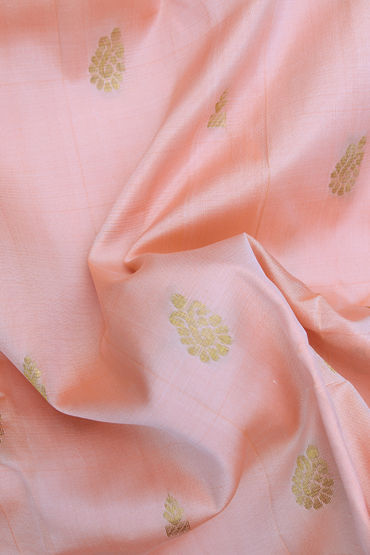 Zari Buttas Soft Pastel Orange Kanchipuram Silk Saree