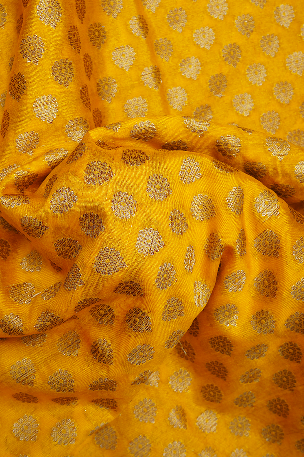 Floral Zari Buttas Honey Orange Semi Banarasi Silk Saree