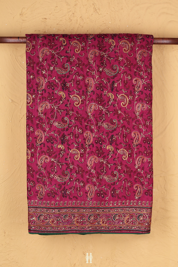 Tussar Silk Saree In Berry Purple With Paisley Design