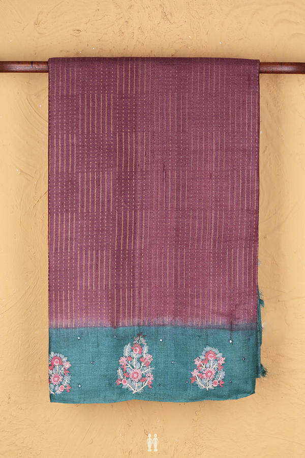 Tussar Silk Saree In Purple With Stripes Design