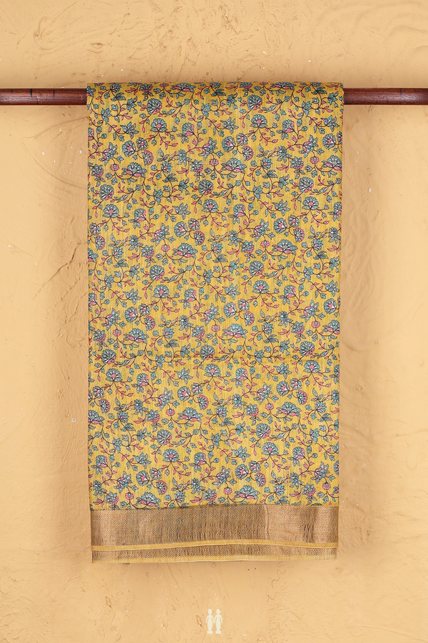Tussar Silk Saree In Yellow With Floral Design