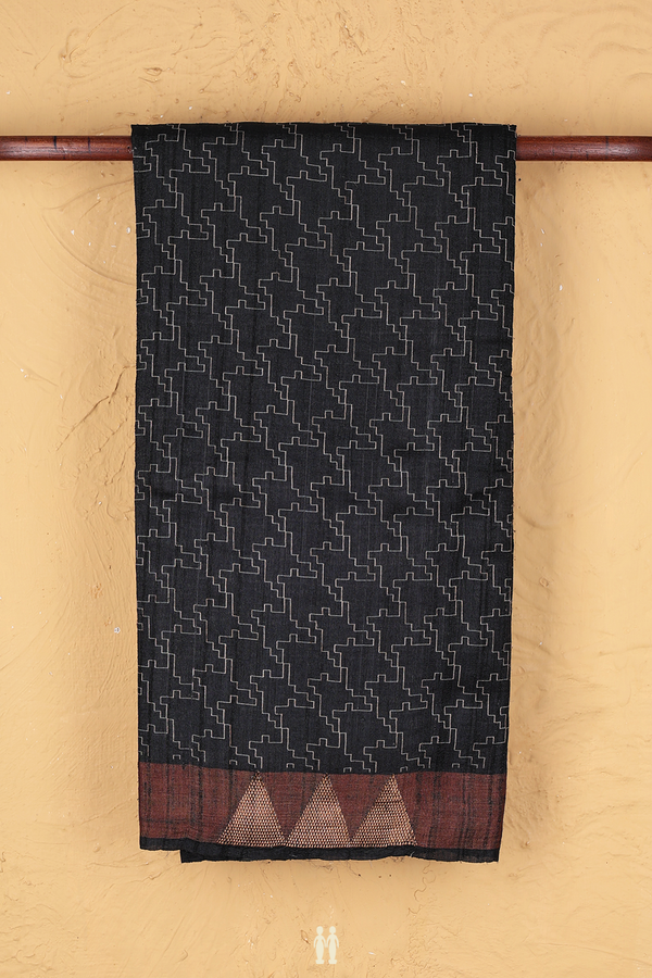 Tussar Silk Saree In Black With Allover Design