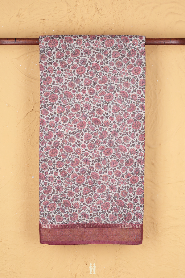 Tussar Silk Saree In White With Floral Design