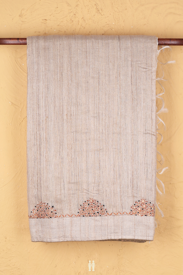 Tussar Silk Saree In Brownish Grey With Floral Border