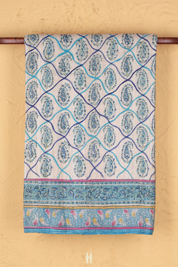 Tussar Silk Saree In Beige With Paisley Design