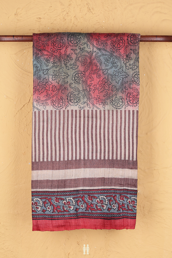 Tussar Silk Saree In Multicolor With Floral Design