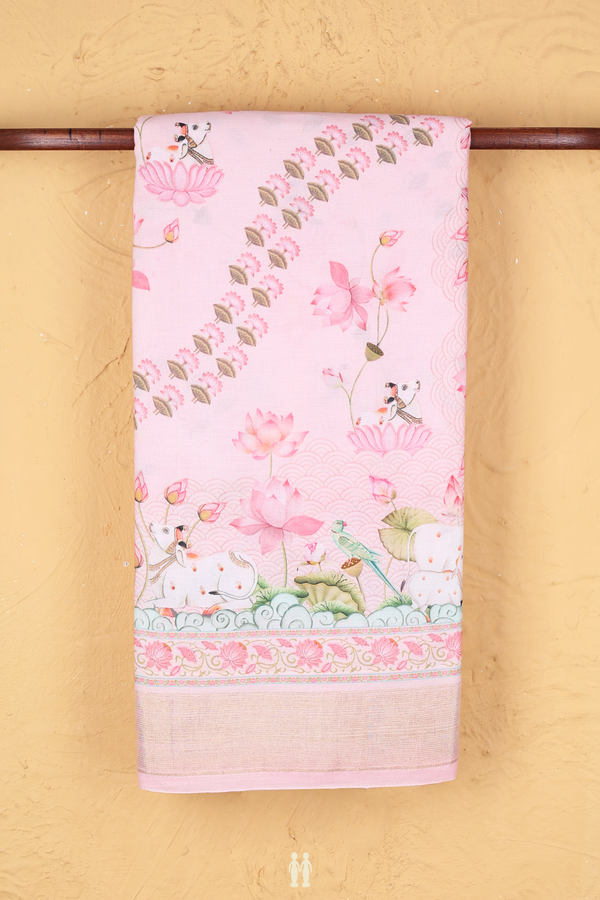 Tussar Silk Saree In Pastel Pink With Printed Design