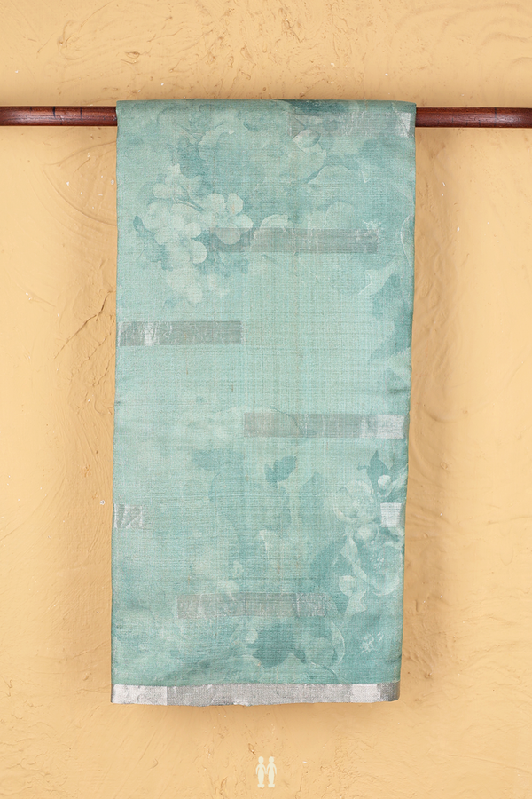 Tussar Silk Saree In Dusty Green With Floral Design