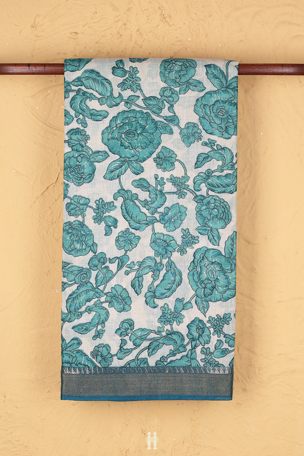 Tussar Silk Saree In Beige With Floral Design