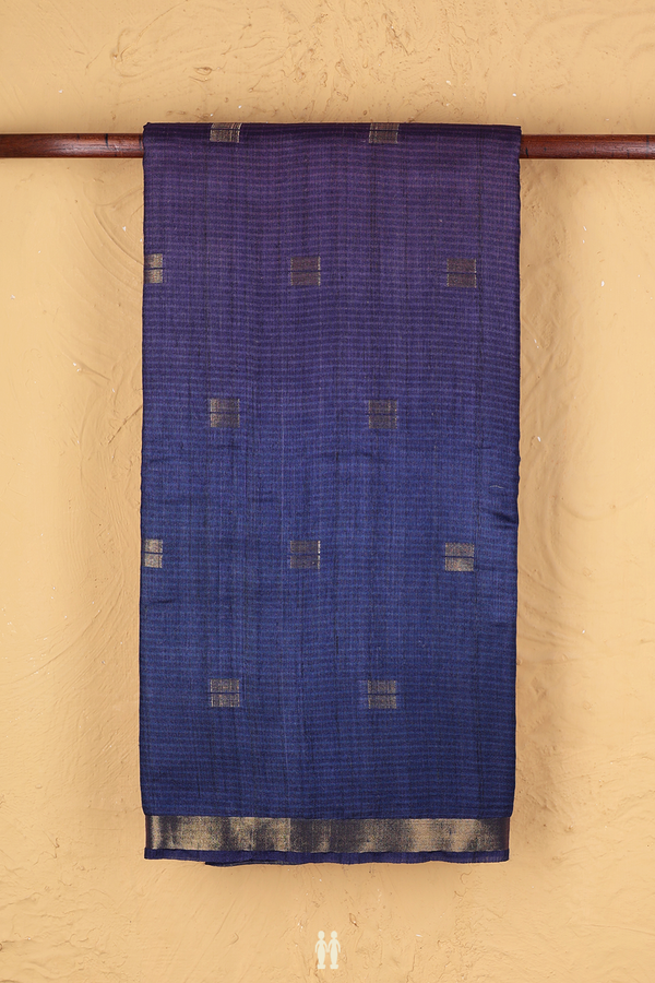 Tussar Silk Saree In Blue And Purple With Zari Buttas