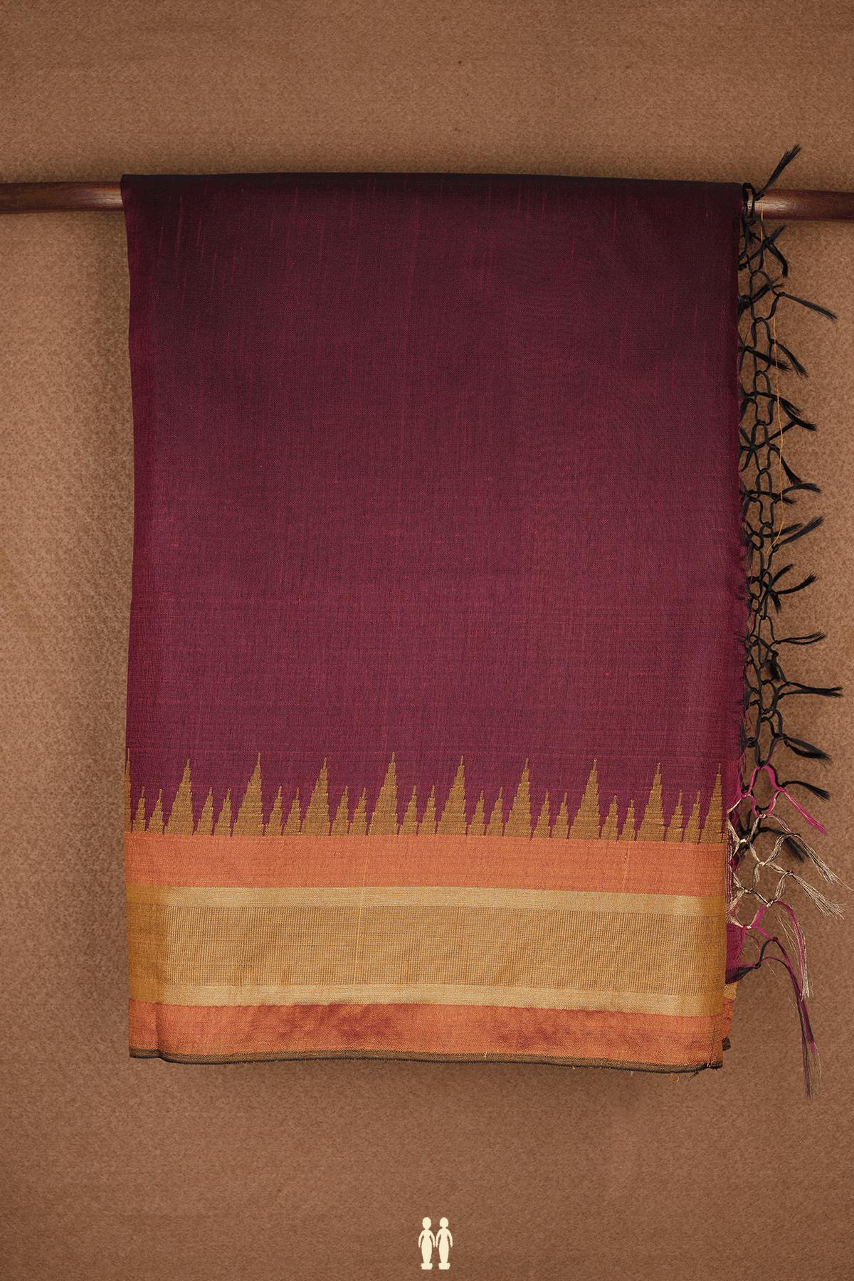 Contrast Border Plain Burgundy Red Semi Jute Saree