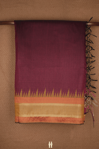 Contrast Border Plain Burgundy Red Semi Jute Saree
